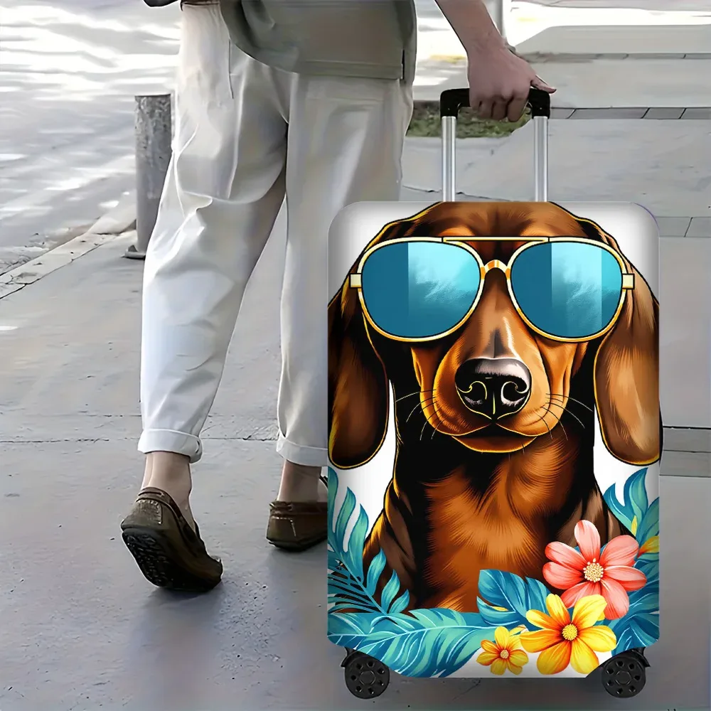 1 housse de bagage illustrée avec motif chien pour valises de 18 à 32 pouces ; accessoires de voyage anti-poussière et élastiques pour protéger efficacement vos bagages
