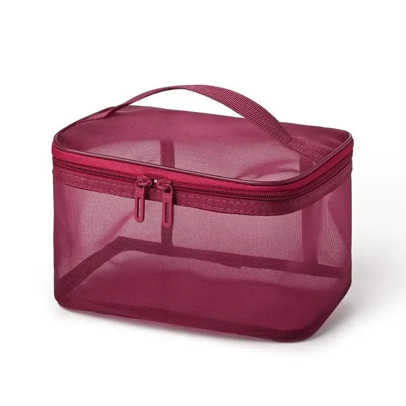 sac de voyage transparent en maille pour maquillage | organisateur de cosmétiques à grande capacité à une seule couche | pochette de rangement respirante pour produits de soin et articles de toilette