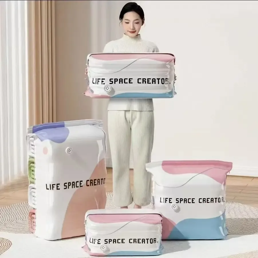 sac de compression sous vide de très grande capacité pour vêtements et couettes, sac de rangement 3d sous vide sans pompe épaisse