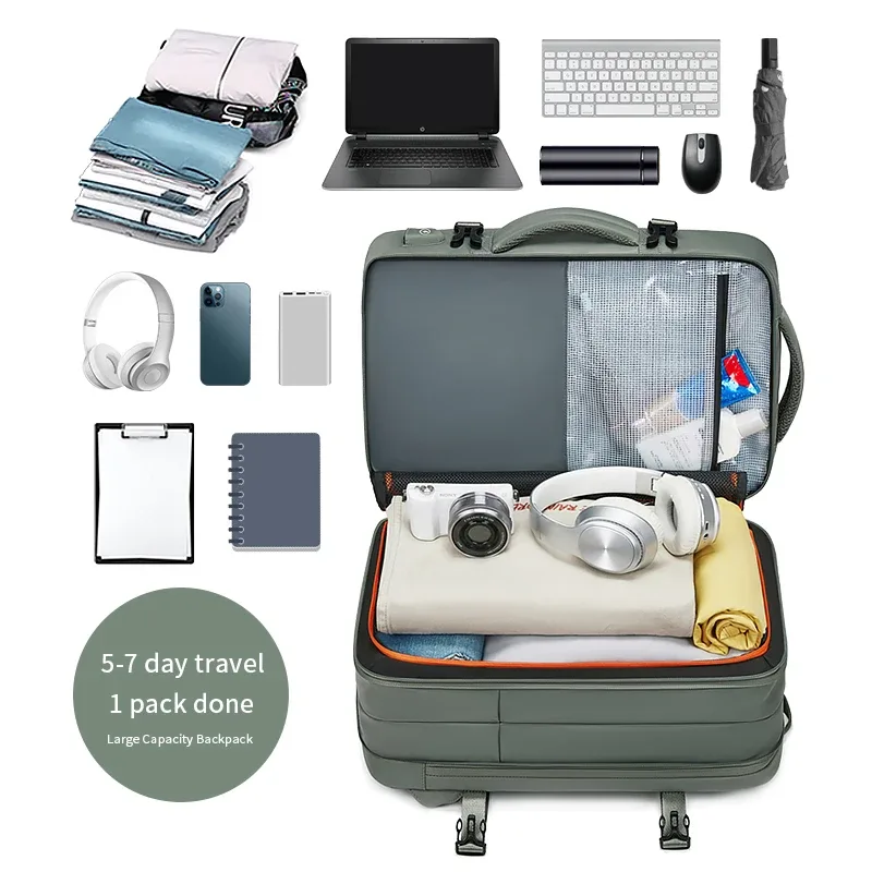 sac à dos de voyage pour hommes et femmes, extensible, 39l, pour randonnée, ordinateur portable, chargement usb, 17 pouces, étanche, pour l'école