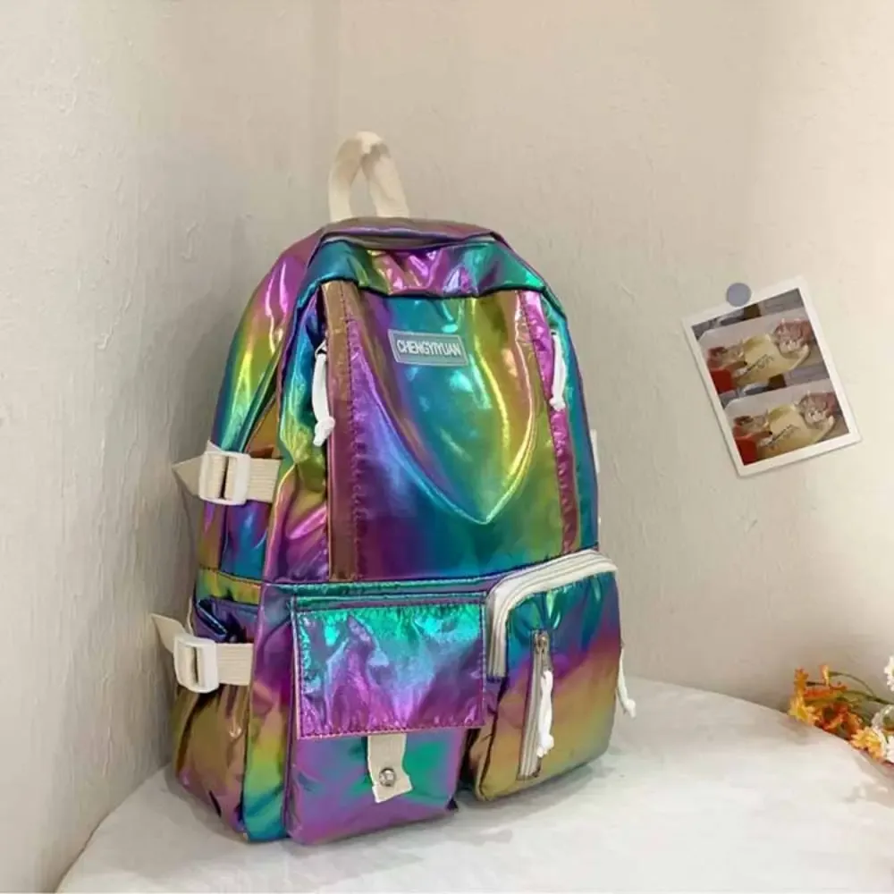 sac à dos laser créatif multi-poches, grande capacité, sac à main, sac d'école pour étudiants, sac de voyage de style coréen, sac à bandoulière, sac d'extérieur