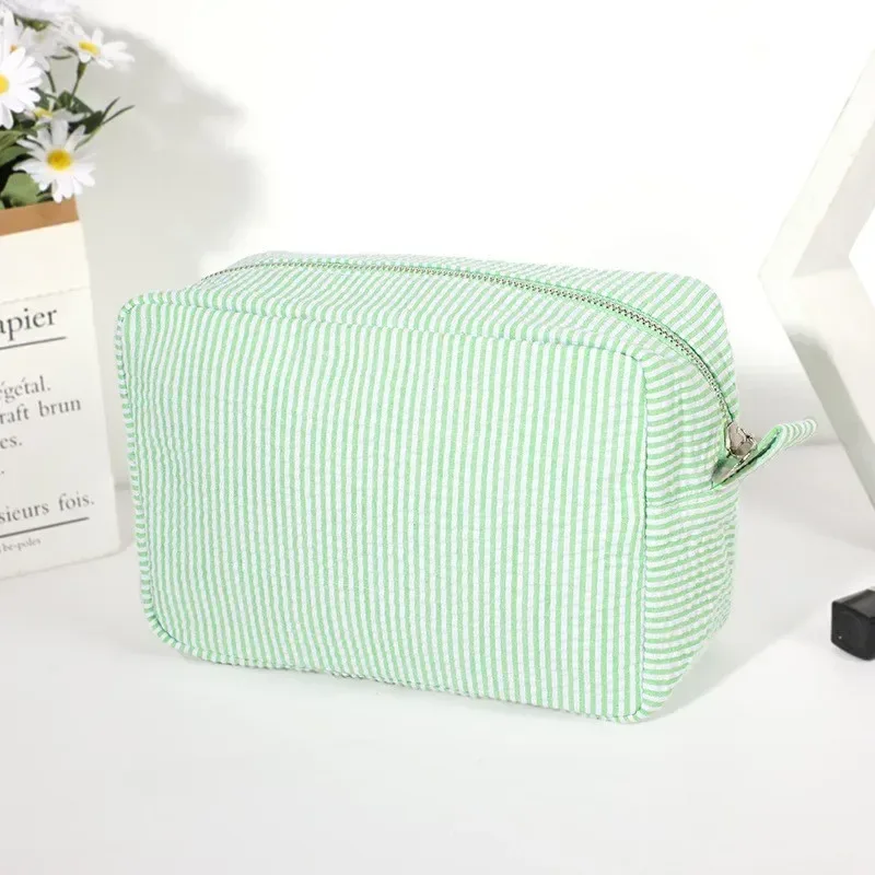 sacs à cosmétiques à rayures décontractés pour femmes, trousse de maquillage, sac de rangement de toilette de voyage léger pour dames, petits sacs à main carrés pour femmes