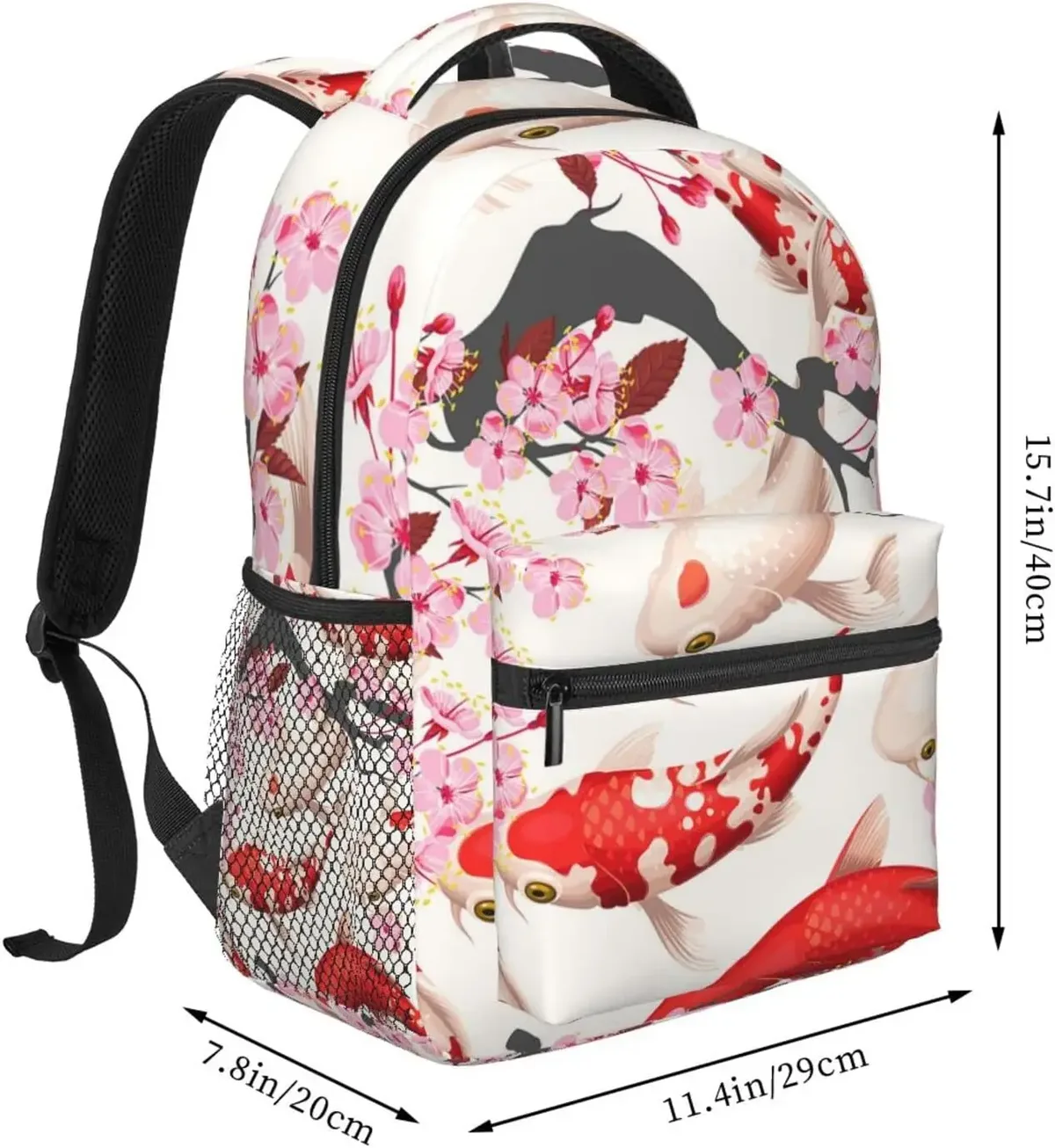 koi fish and sakura pattern mn sac à dos décontracté avec plusieurs poches, sac à dos pour ordinateur, sac à dos pour le travail et les affaires