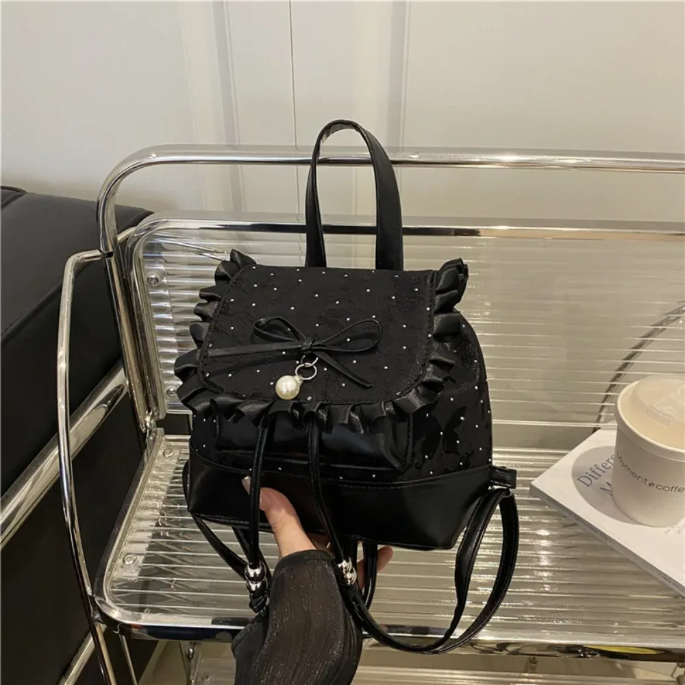 sac à dos mini léger à pois avec nœud papillon et dentelle, sac à livres mignon pour femme 2026