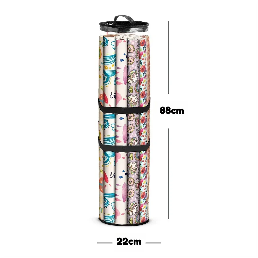 sac de rangement cylindrique en pvc transparent pour papier d'emballage, compatible avec les rouleaux standard de 30 pouces, pour sous le lit, dans le placard, ou comme support pour emballages cadeaux de fêtes