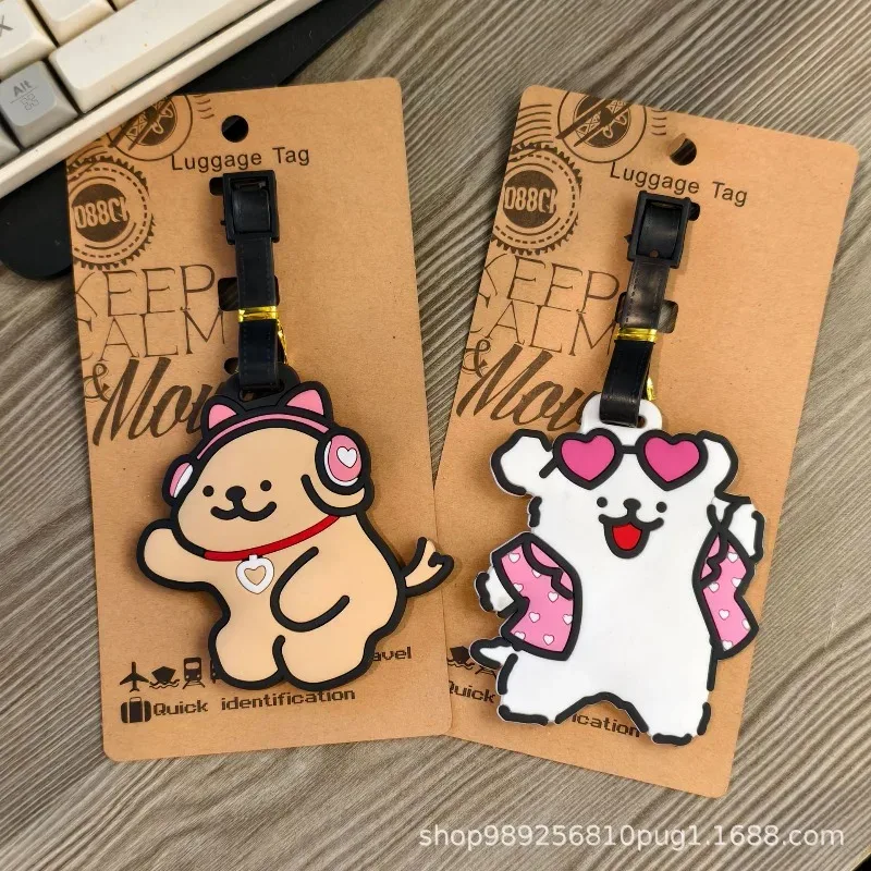 étiquette de bagage d88ck motif chien de dessin animé en pvc souple, pendentif de valise de voyage, accessoire d'identification de bagages