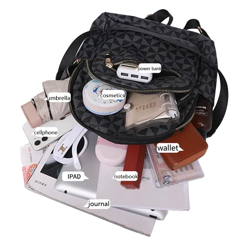 sac à dos imprimé en pu souple pour usage quotidien, rangement multi-couches, sac à la mode à sangle réglable pour femmes, idéal pour un style décontracté et urbain