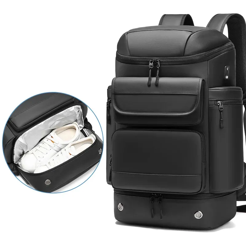sac à dos de voyage étanche de grande capacité pour hommes, sac d'alpinisme en plein air, sac à dos pour ordinateur portable, sac à dos d'affaires avec sac à chaussures, 50l