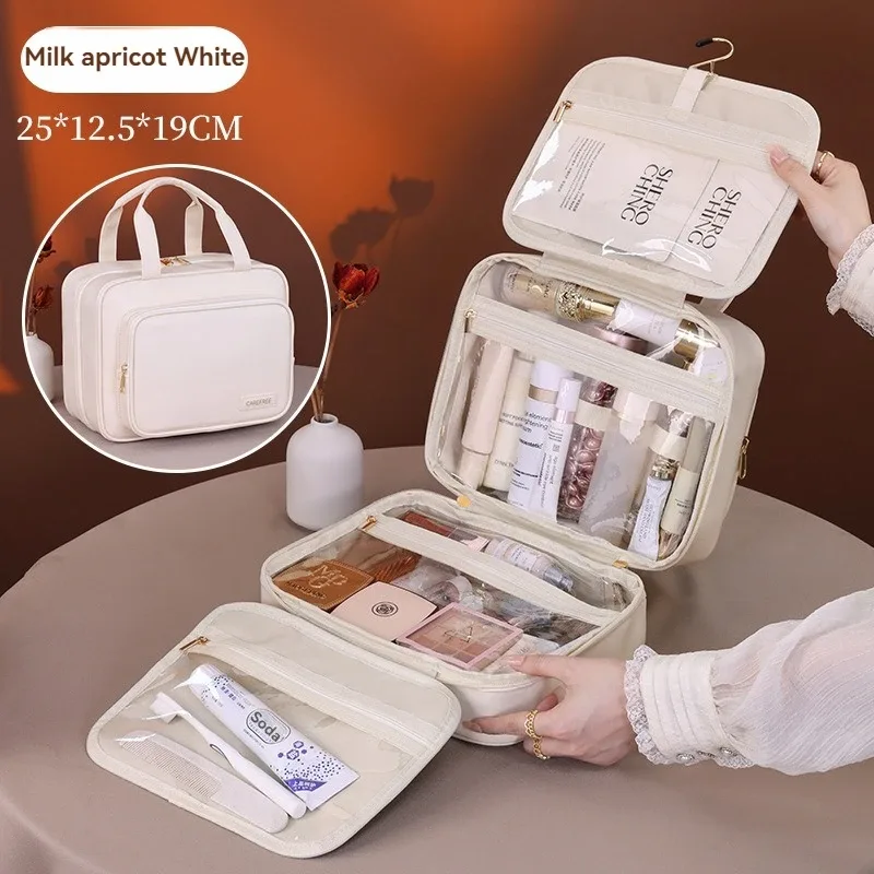 nouveau sac à cosmétiques suspendu en cuir pu pour femmes, rangement portable, organisateur de maquillage, sacs de rangement de toilette de voyage de grande capacité