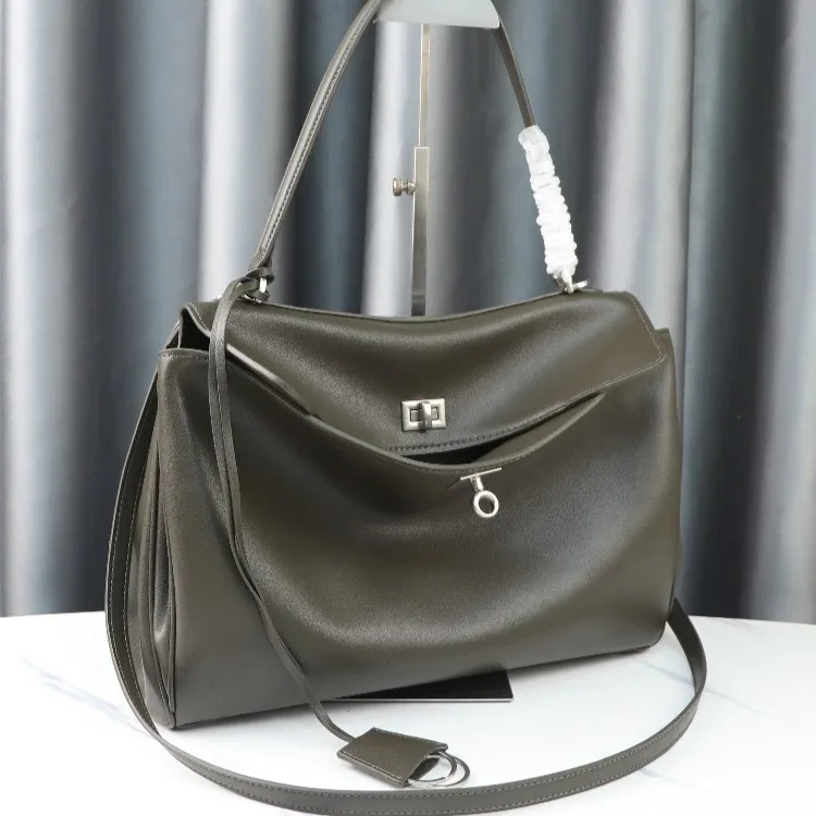 sac fourre-tout en cuir véritable avec fermeture à boucle, sac à bandoulière grande capacité, sac à main de créateur, sac bandoulière pour femme