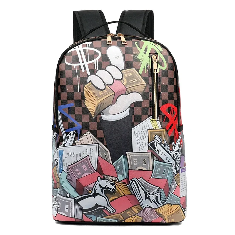 mode hommes et femmes pu graffiti grande capacité sac à dos étudiant sac à dos sac de voyage mochila mochilas de hombre sac d'école