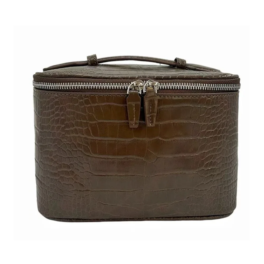 nouvelle trousse de toilette portable en pu à motif texturé effet pierre, grande capacité, sac de maquillage et de voyage pour femmes