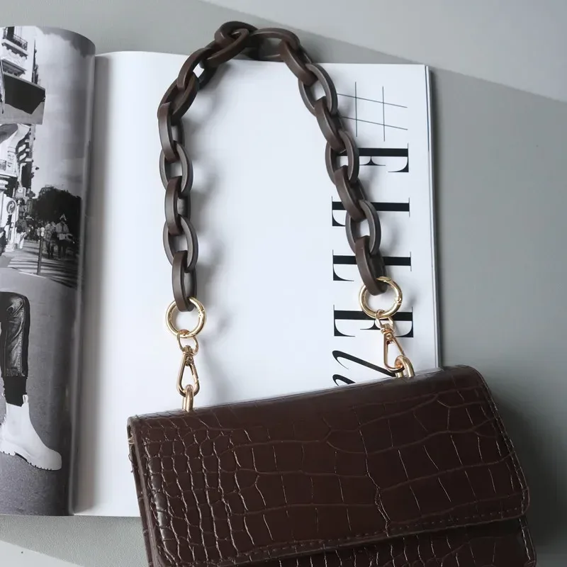 accessoires de sac vintage pour femme, poignées, pièces de rechange amovibles, sangle en résine blanche et brune, sangle de luxe pour femme, équipement lancé en acrylique, nouveau