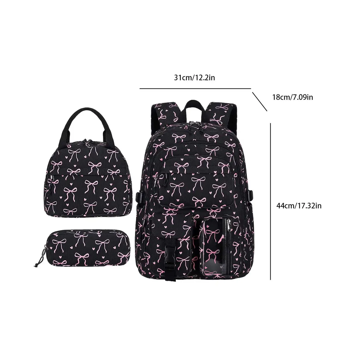 sac à dos en velours côtelé pour femmes, multi-poches, multi-couches, avec sac à lunch et trousse à crayons, sac à dos de voyage de grande capacité