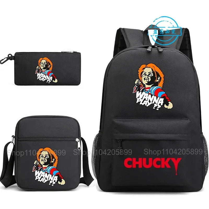 sacs à dos chucky pour enfants, 3 pièces, cartables pour étudiants et adolescents, sacs d'école pour garçons et filles, trousse à crayons, sacs à bandoulière, sac de voyage