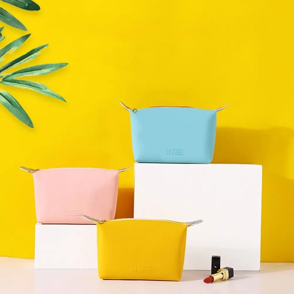 sac à main décontracté en pu, trousse de maquillage imperméable, grande capacité, trousse de toilette à fermeture éclair, couleur unie, sac de rangement de voyage pour filles