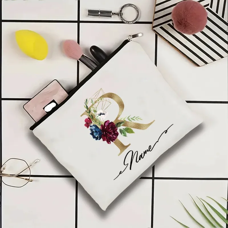 trousse de toilette personnalisée pour femmes avec motif géométrique à motifs de roses, idéale pour les fêtes en plein air ou comme cadeau pour un professeur. sac de rangement pour maquillage.
