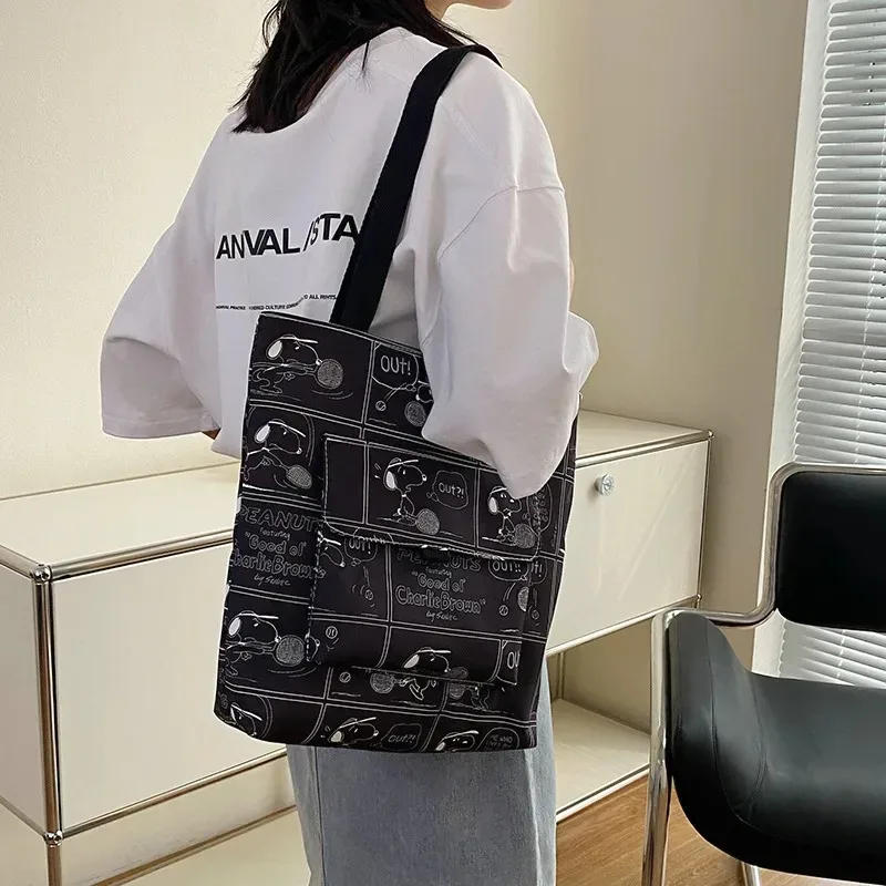 sac à main en toile à motif snoopy, style tendance, couleur pastel assortie, sac à bandoulière grande capacité, sac à main décontracté pour femmes