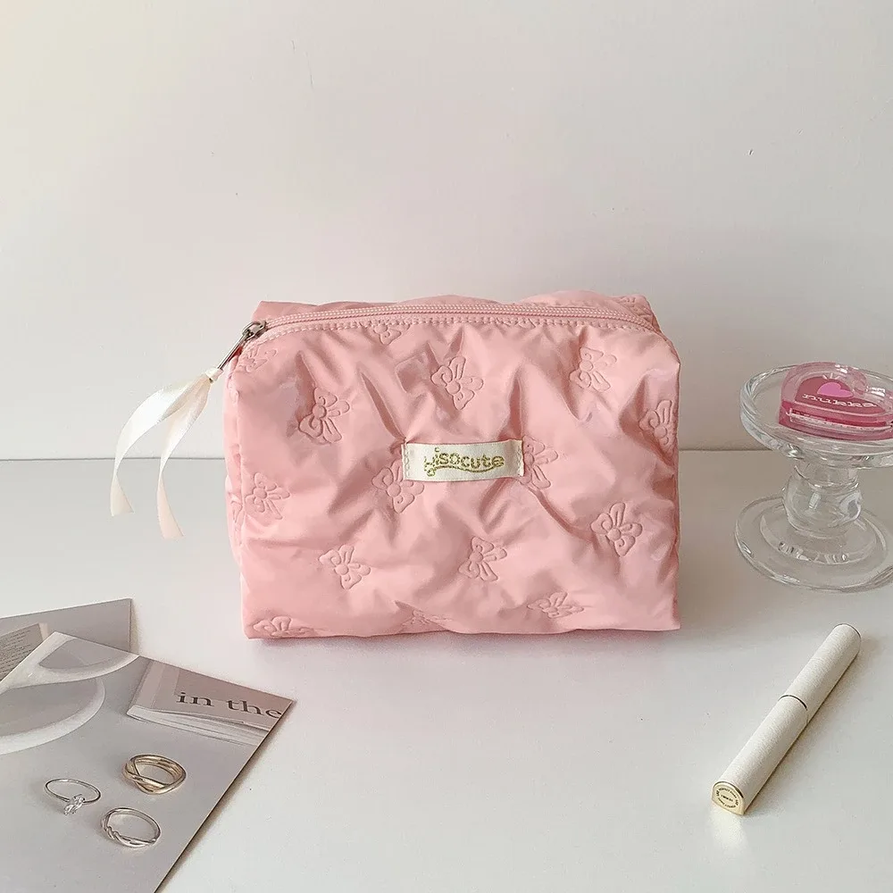 sac de rangement pour cosmétiques avec fermeture éclair, en coton matelassé, petit sac à maquillage à motifs floraux, sac de rangement portable pour femmes