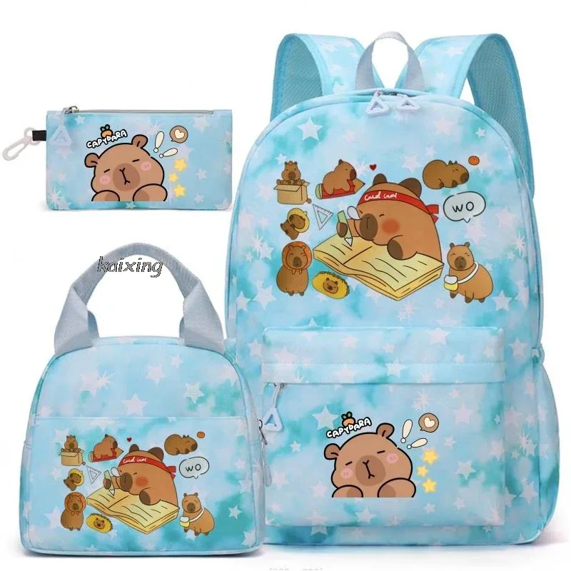 ensemble de sacs à dos imprimés capybara kawaii avec sac à déjeuner et trousse à crayons, sac à dos pour étudiante, grande capacité, léger, pour ordinateur portable, sacs de voyage