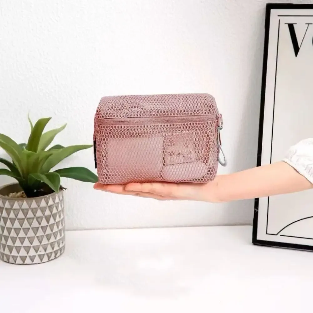 poudres de stockage en nylon décontractées, sac cosmétique en maille à main, polyvalent avec fermeture éclair, voyage