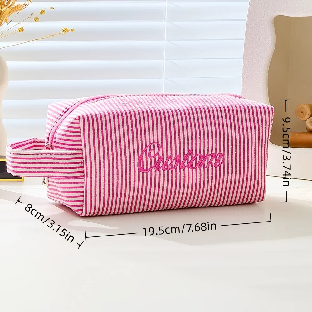 trousse de toilette brodée avec nom/texte, grande capacité, trousse de maquillage légère, cadeaux souvenirs personnalisés pour anniversaire