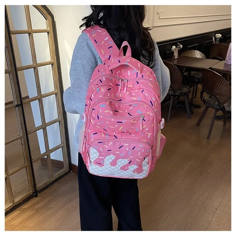 ensemble de sacs à dos en tissu oxford imprimé crème glacée avec trousse à crayons, sac bandoulière, sac à livres et sac fourre-tout léger de grande capacité