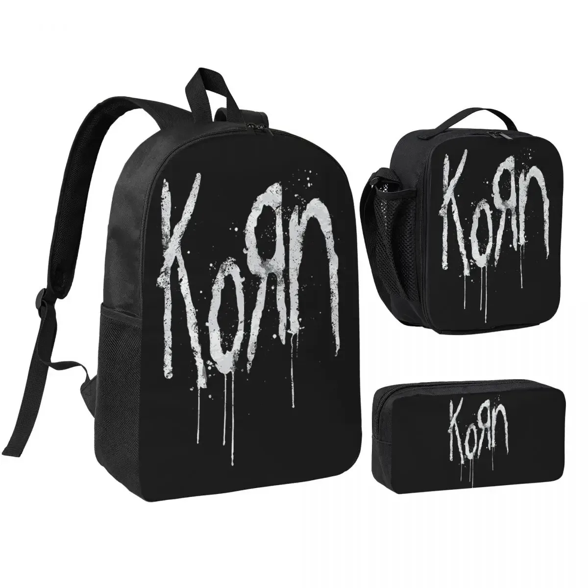 Sac à dos Korn Band Rock Metal Music, sac à livres pour étudiants, sac d'école, sacs à bandoulière, 3 pièces, sac à déjeuner isotherme, trousse à crayons
