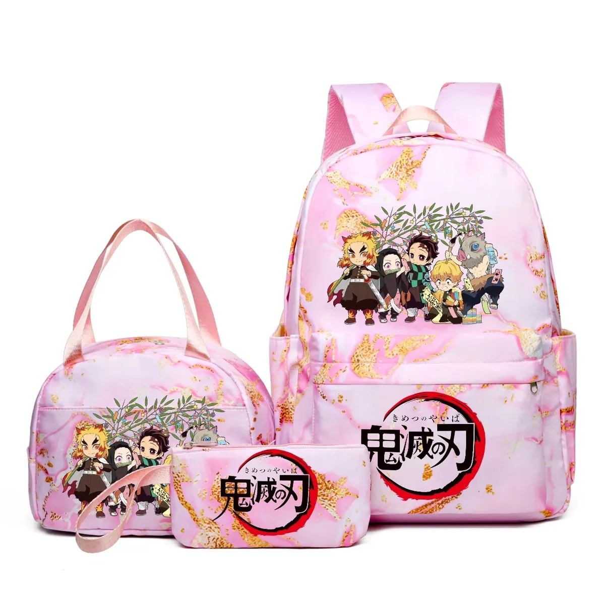 sac à dos demon slayer nezuko kamado, capacité dégradée, ordinateur portable, sacs d'école pour adolescents, sacs à lunch, voyage, décontracté, 3 pièces