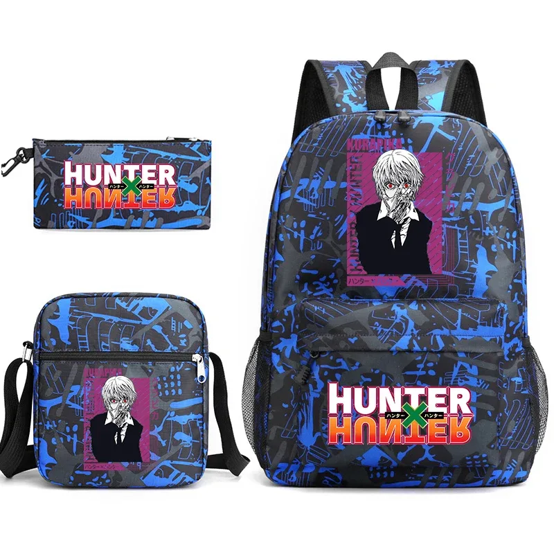 sac à dos d'étudiant imprimé hunter x hunter, sac à bandoulière décontracté, trousse à crayons, ensemble 3 en 1 pour garçons et filles, école