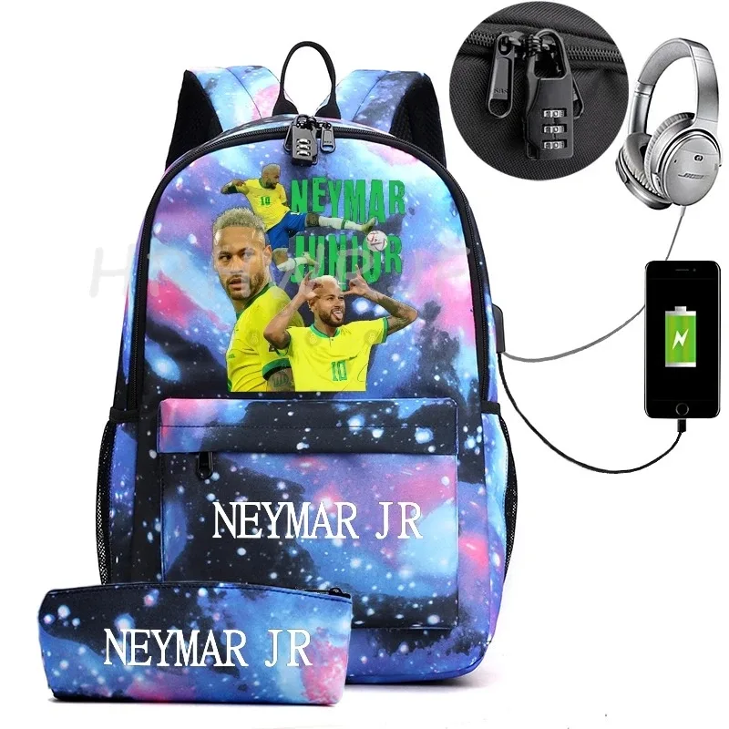 sac à dos neymar imprimé usb pour adolescents, sac à bandoulière pour ordinateur portable, sac à dos à la mode pour filles et garçons, sacs à dos pour lycée, mochilas de voyage