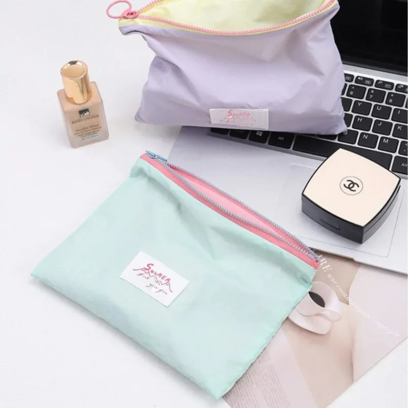 ensemble de trousses de toilette minimalistes macaron avec fermeture éclair, sac de rangement multifonction pour maquillage, câbles, documents, petites monnaies