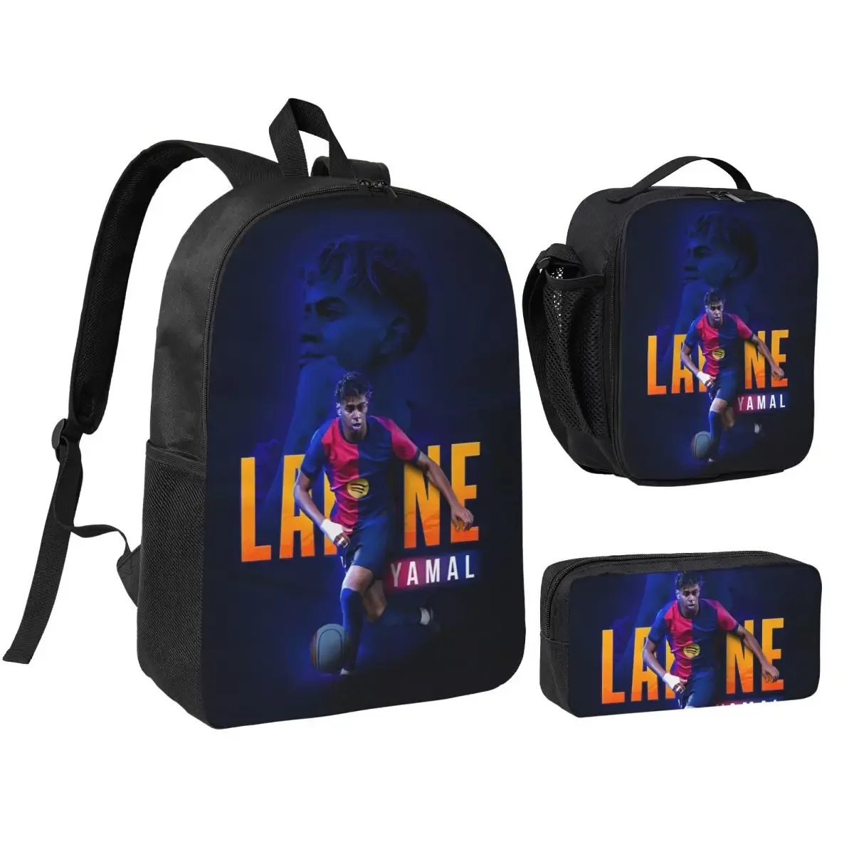3pecs/ensemble lamine y-yamal football sac à dos pour étudiant haute capacité sac à bandoulière sac à déjeuner trousse à crayons