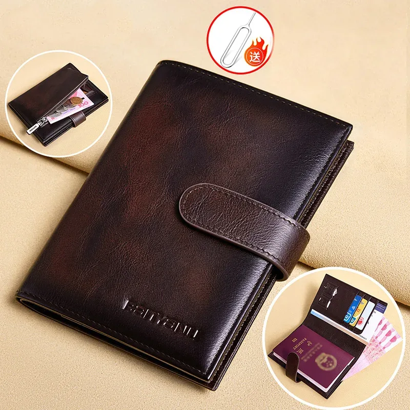 porte-passeport en cuir de vache véritable de première qualité pour hommes, portefeuille en cuir ultra-fin multifonction, organisateur portable de billets et de cartes de voyage