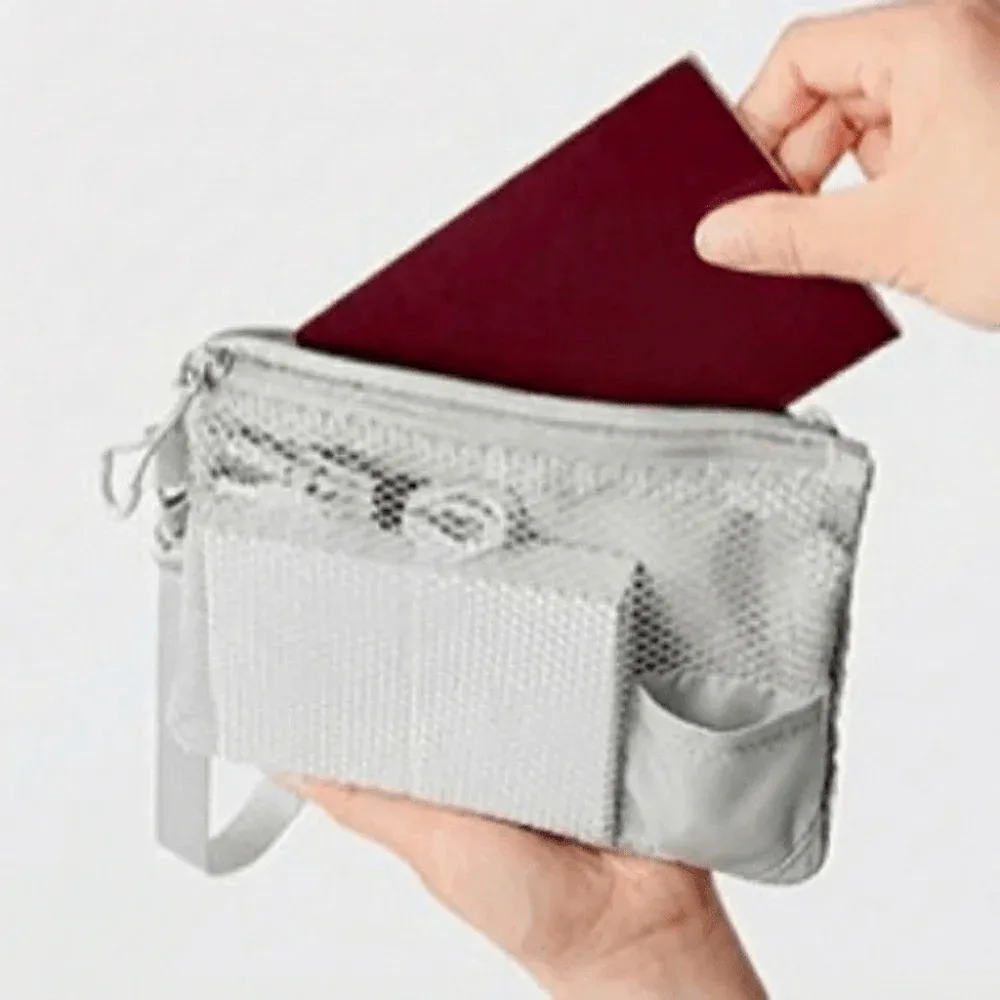 sac de rangement léger en maille, sac cosmétique en polyester de couleur unie avec fermeture éclair, porte-monnaie multifonctionnel, sac de rangement de voyage
