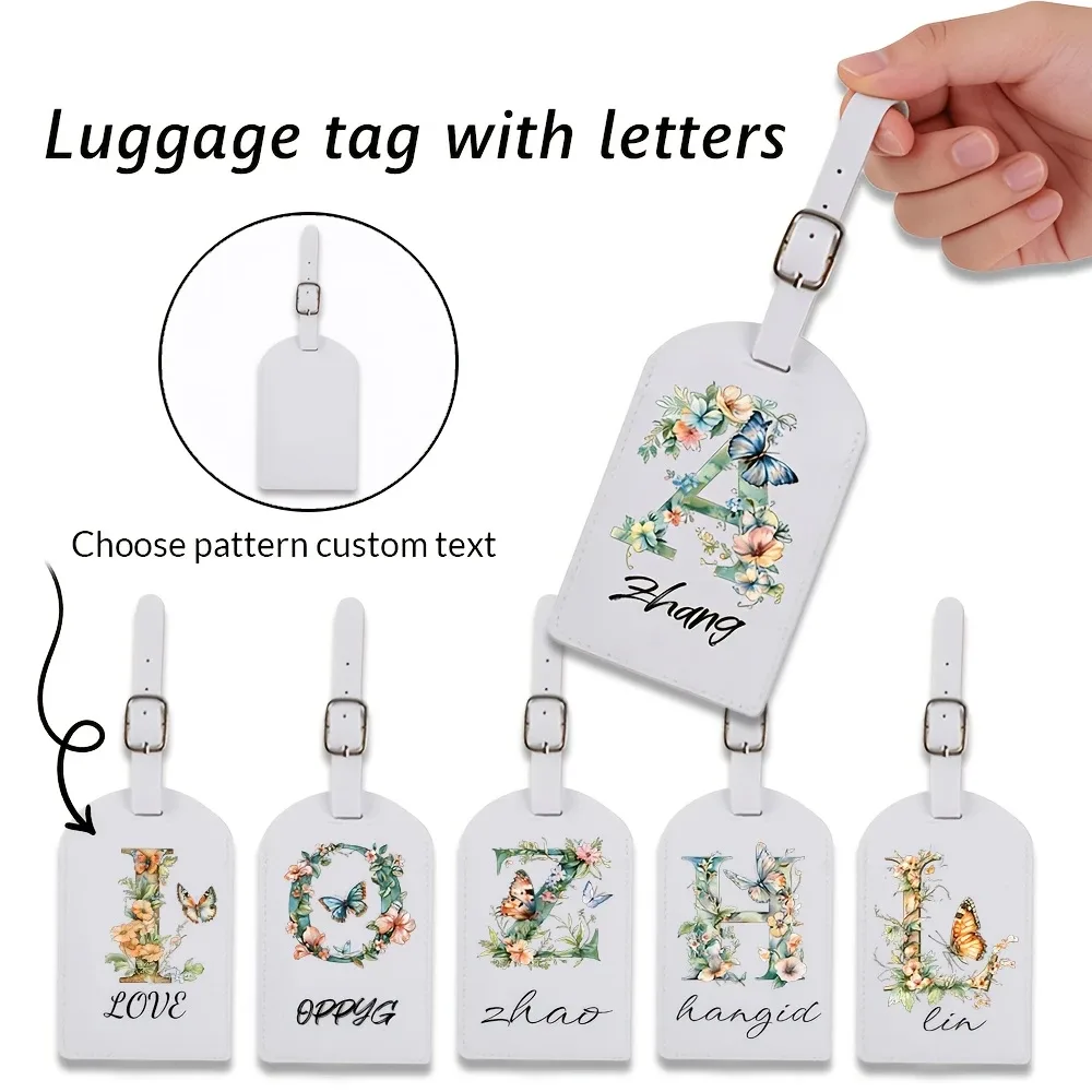 Étiquettes de bagages blanches personnalisées adaptées aux valises, aux vêtements et aux bijoux - Nom/Logo/Texte, 26 étiquettes florales et alphabétiques