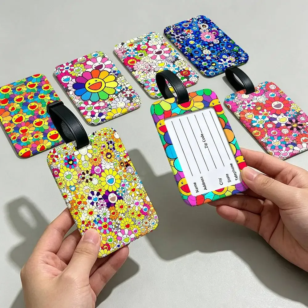 étiquette de bagage en pvc imperméable t-takashi murakami avec carte d'information, étiquette d'identification anti-perte pour bagages, sac à dos scolaire