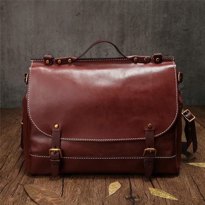 pndme vintage haute qualité en cuir véritable hommes porte-documents mode voyage à la main en cuir de vache travail épaule sac de messager