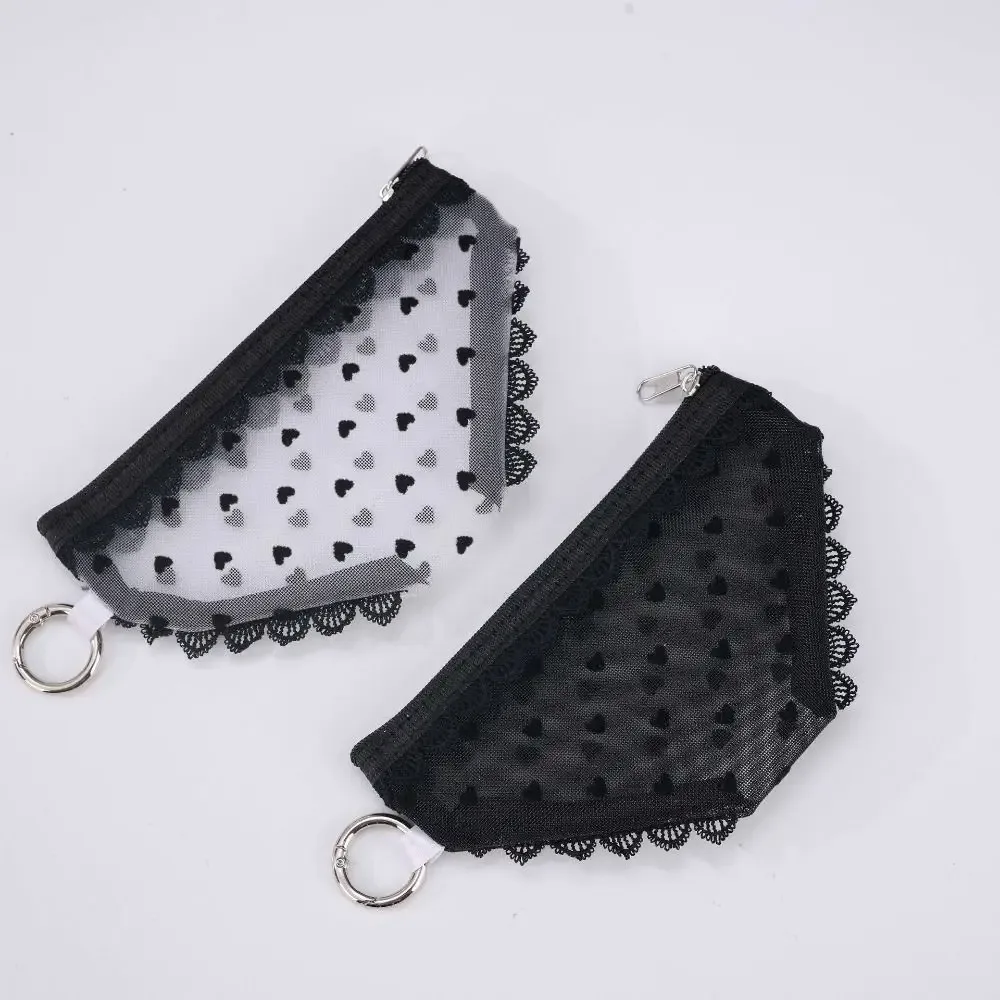 pochette de maquillage transparente en dentelle en forme de cœur, sac de toilette en maille y2k, sac de voyage, pour la vie quotidienne.