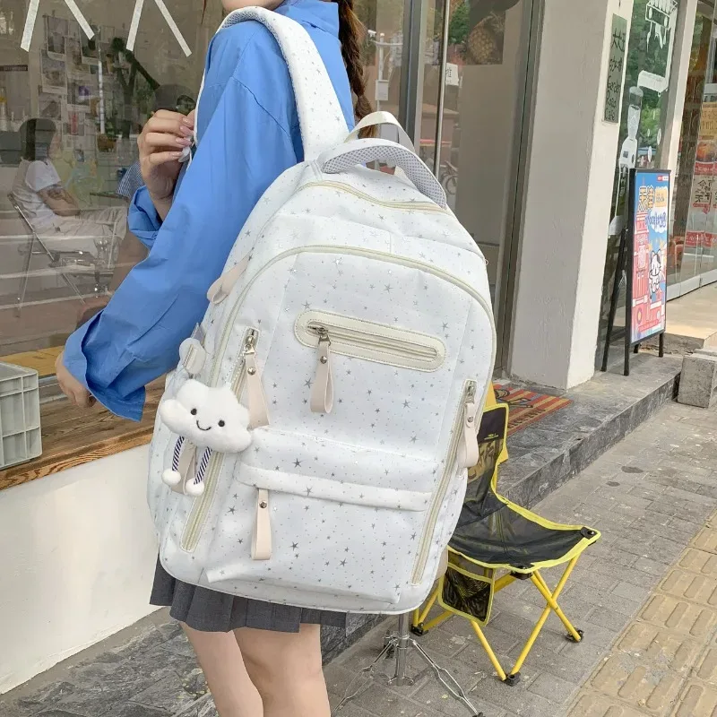 sac à dos de grande capacité de couleur unie, multifonctionnel, léger, respirant, sac d'école pour étudiants, sac à dos de voyage à la mode avec imprimé étoile