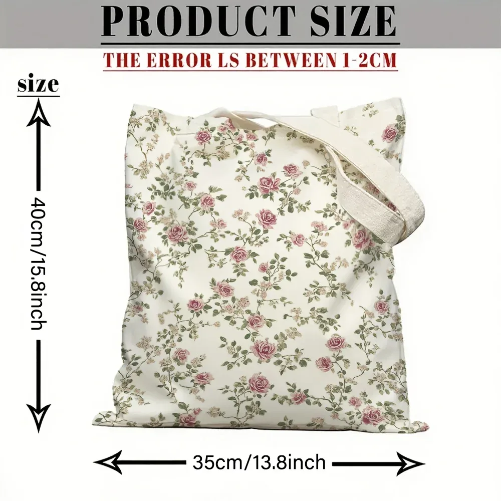 sac fourre-tout en toile à imprimé floral, adapté à un usage quotidien, aux courses, à l'école et aux voyages