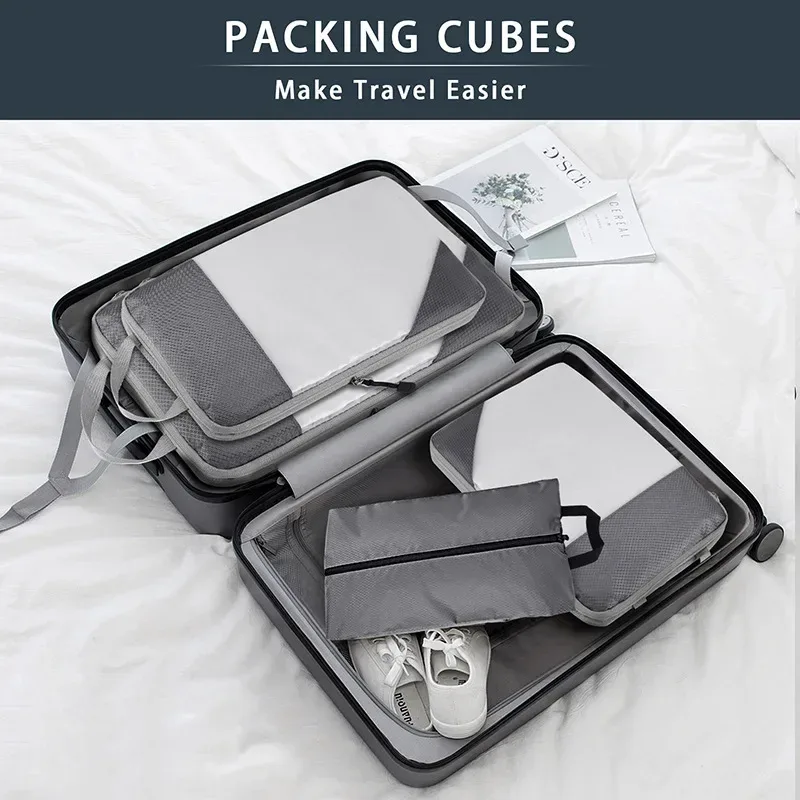 sac de rangement semi-transparent tup pliable et étanche pour voyage, ensemble de sacs de rangement portables pour bagages, matériau en nylon du menton continental