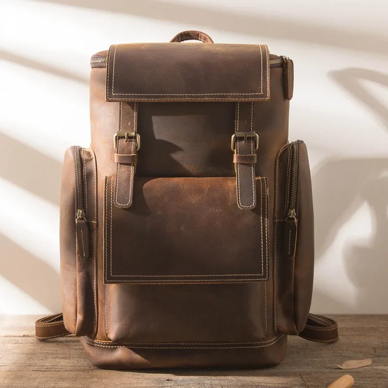 nasva-sac à dos en cuir vintage pour homme, sac de voyage, camping, école, bureau, sacoche pour ordinateur portable
