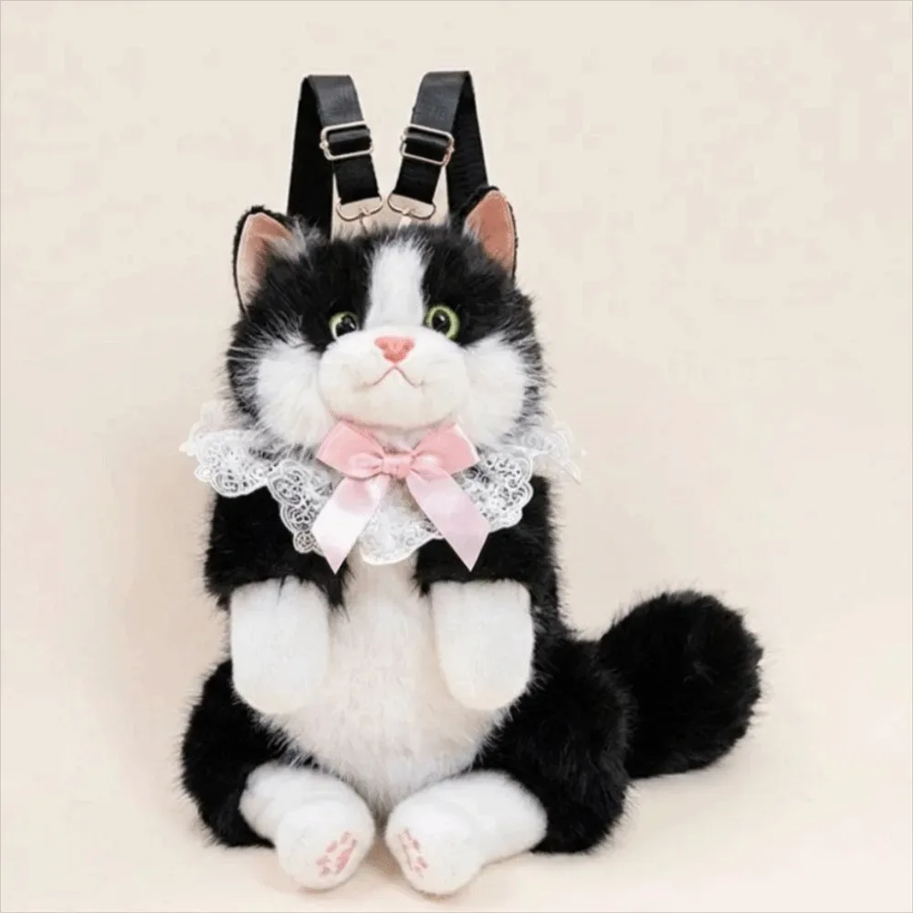 nouveau sac à dos chat réaliste en forme de poupée, doux, moelleux, mignon, sac à dos de dessin animé, sac à bandoulière, cadeaux
