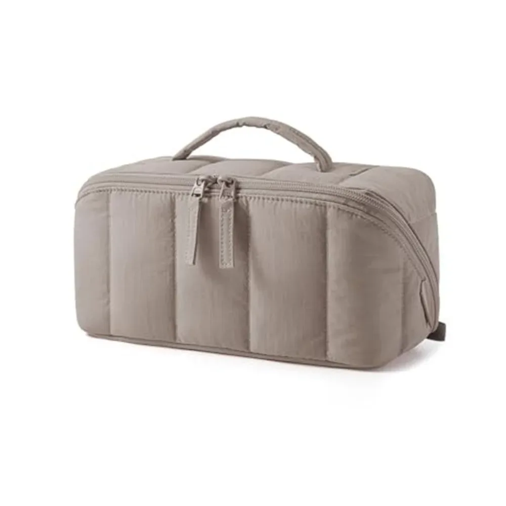 sac de maquillage portable de voyage, résistant à l'eau, rembourré, organisateur de maquillage, grande capacité, s'ouvre à plat, trousse de toilette pour femmes