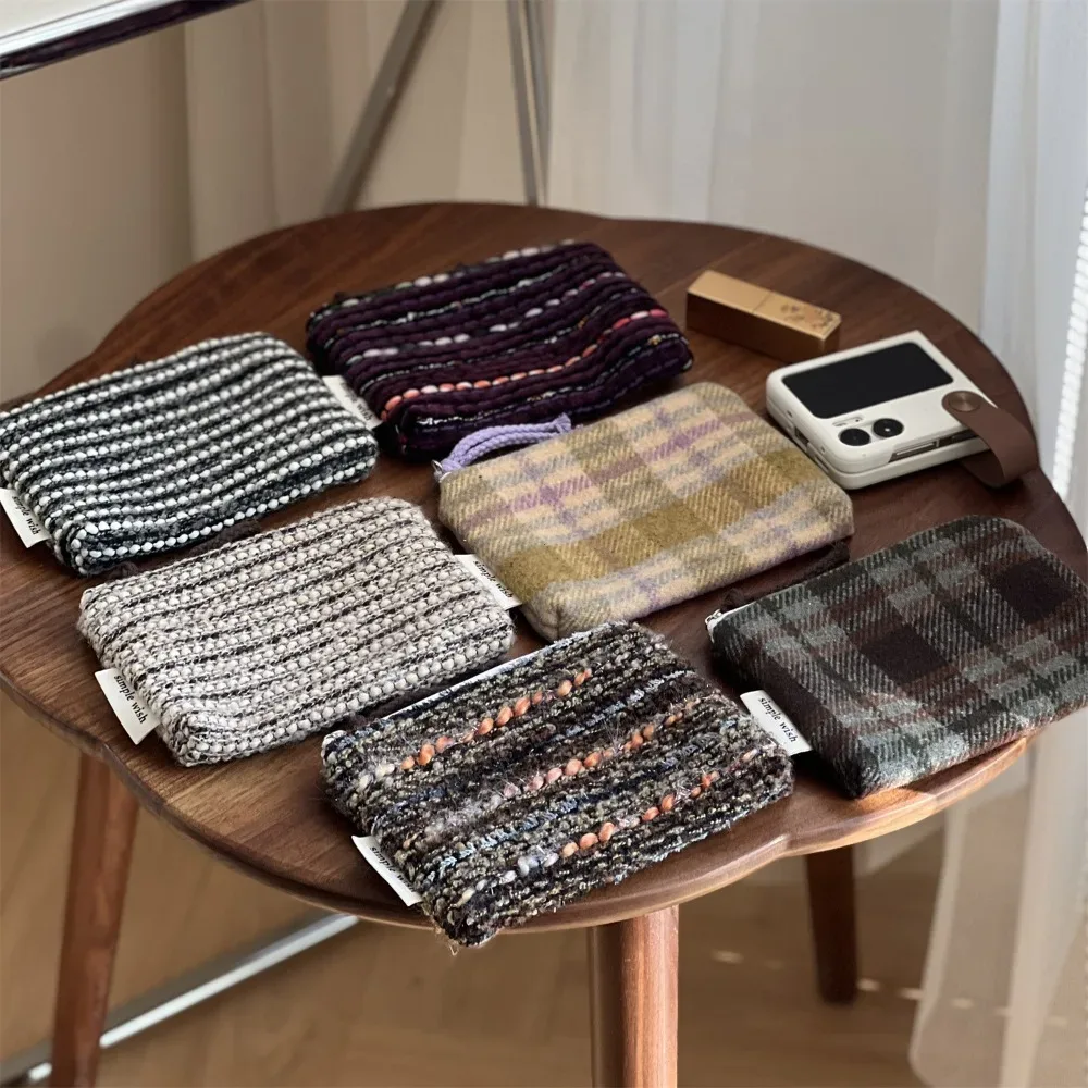 mini trousse à cosmétiques rétro à carreaux et rayures, organiseur de maquillage, pochette élégante, sac de rangement polyvalent pour femme, hiver