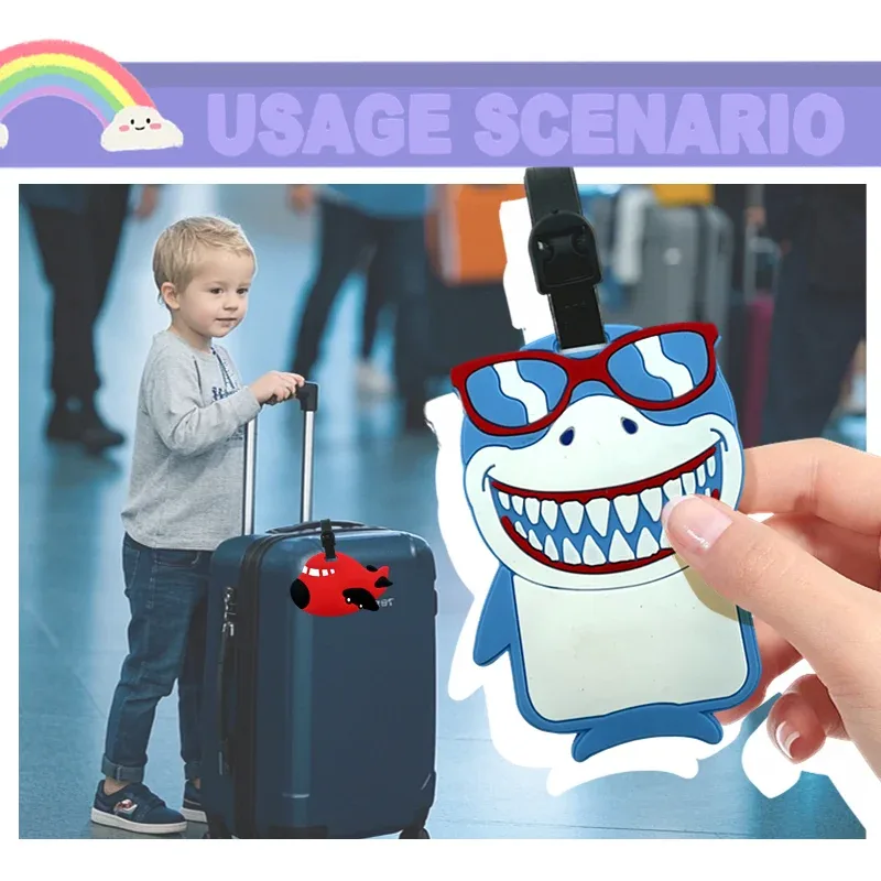 étiquette de bagage en forme de crème glacée mignonne, conception d'image de dessin animé pour enfants et filles, document de voyage et clip d'adresse en pvc durable, adapté