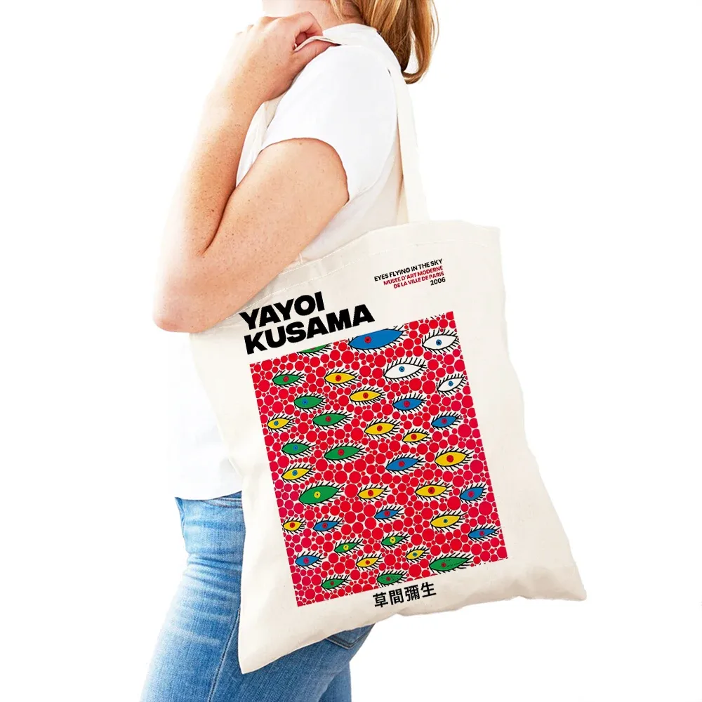 sac à main dot pumpkin lady shop yayoi kusama pour femmes, sacs de shopping à double impression, motif de champ de fleurs, sac fourre-tout pour filles, motif d'œil