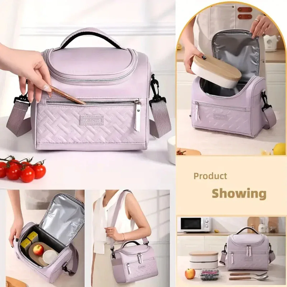 Grande sacoche isotherme pour le déjeuner, lavable à la main, en polyester durable, avec bandoulière rembourrée pour le travail, l'école, les pique-niques
