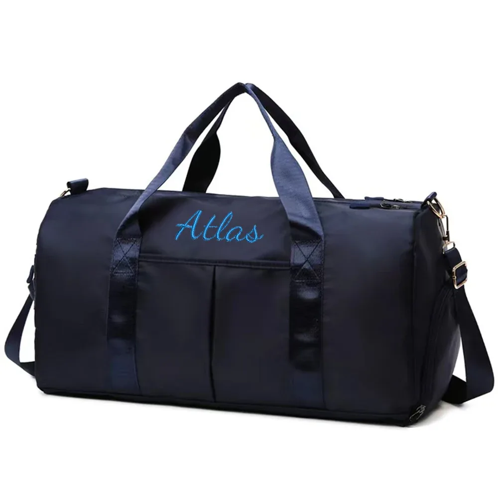 sac de voyage personnalisé avec nom, sac de fitness à séparation de support sec de grande capacité, compartiment à chaussures indépendant brodé, sac à bagages